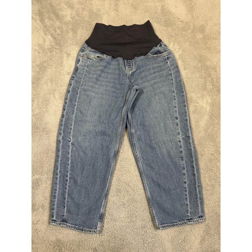 Old Navy Jeans Womens 10 Blue Barrel Leg Maternity Full Panel